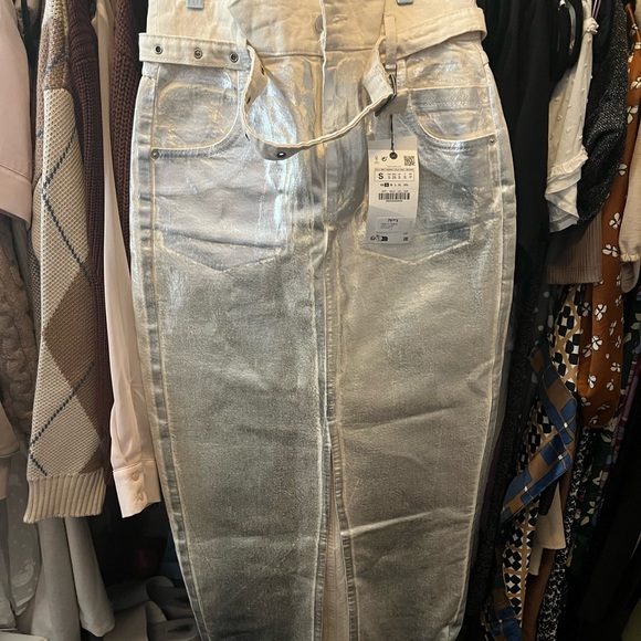 Metallic denim zara skirt - Picture 1 of 8